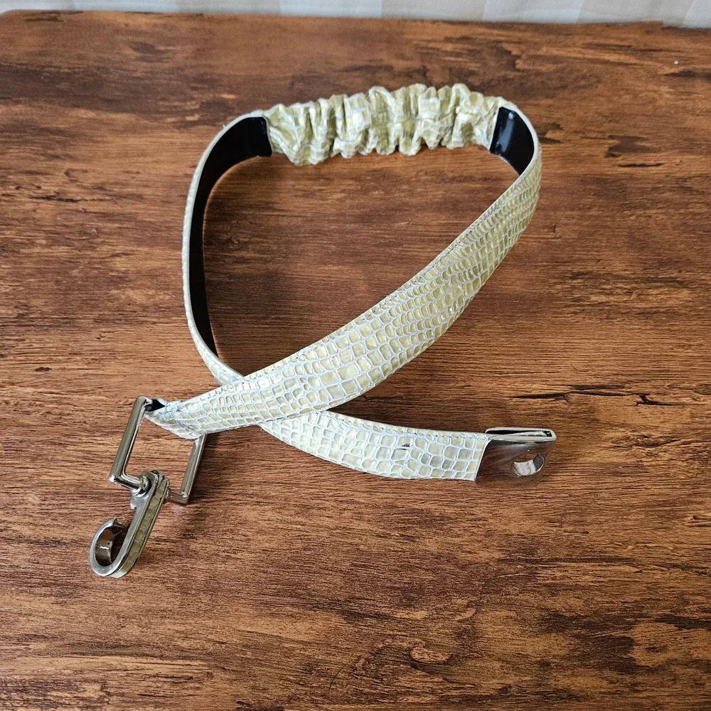 Vtg Sandy Duftler Genuine Leather Snake Embossed‎ Elasticated Belt M Hook Buckle